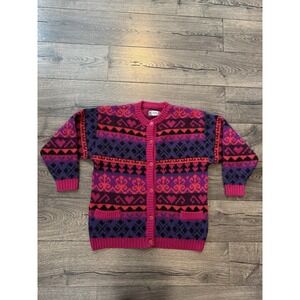Vintage Icewear Wool Knit Cardigan Sweater‎ Size Purple Medium Iceland